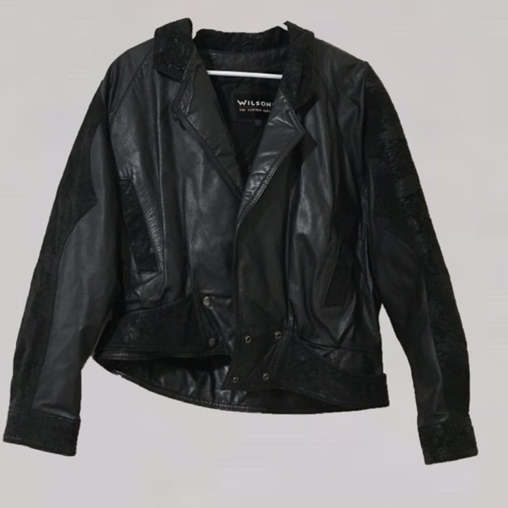 Black leather wilson jacket biker motorcycle L